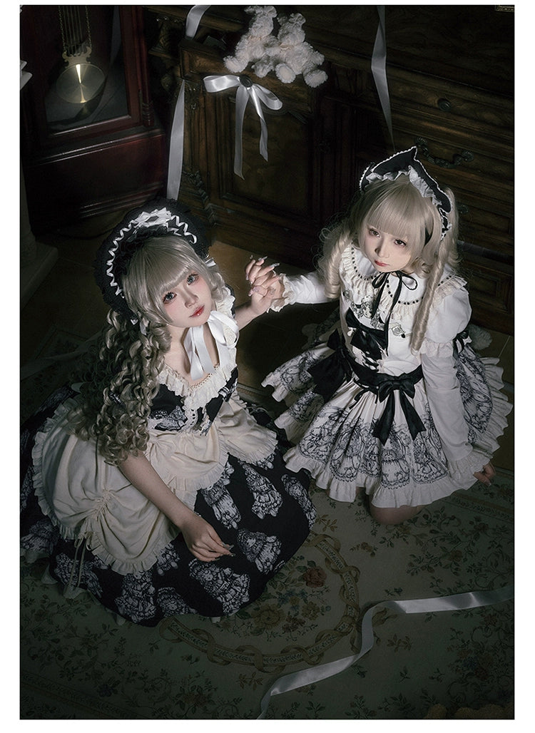 Vintage Lolita OP Dress With Embroidery And Doll Print 39472:641496