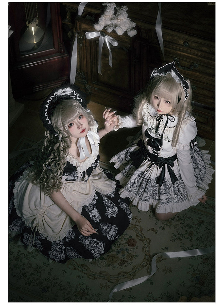 Vintage Lolita OP Dress With Embroidery And Doll Print 39472:641496