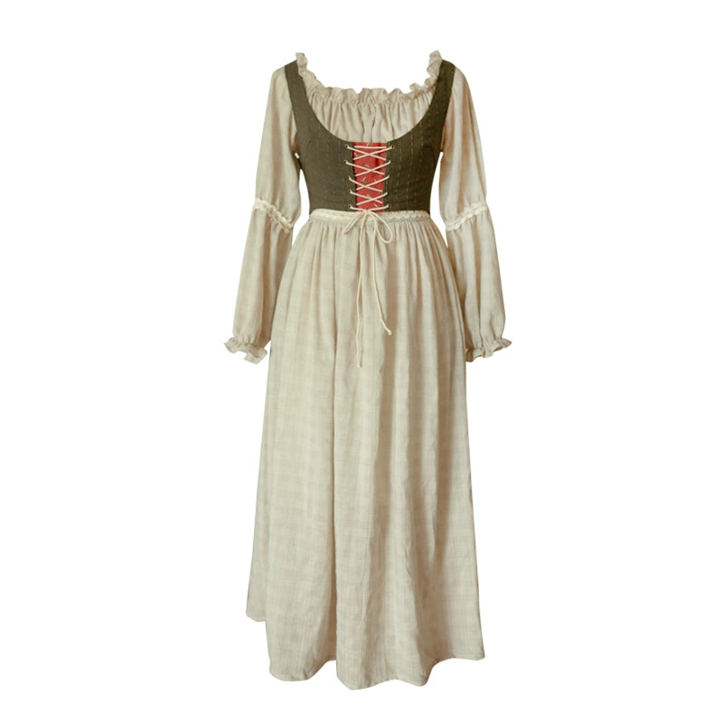 Cottagecore Dress Set Vintage Plaid Two-piece Set (L M S) 36346:547300