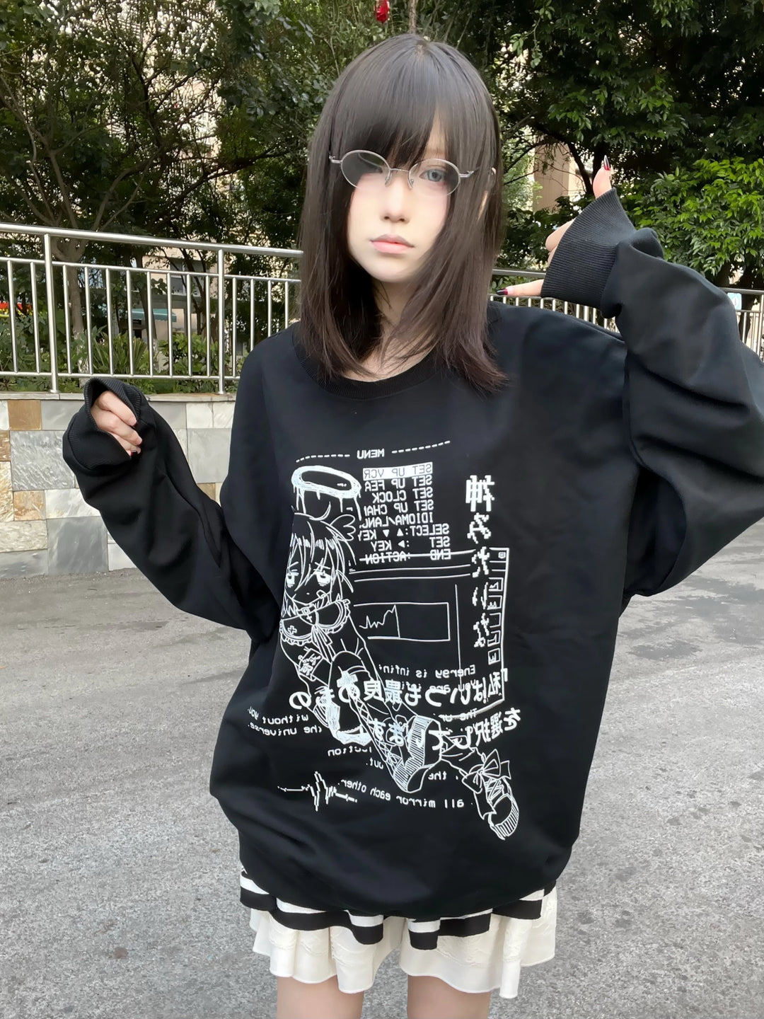 Jirai Kei Sweatshirt Cyber Punk Anime Print Shirt 39744:635348