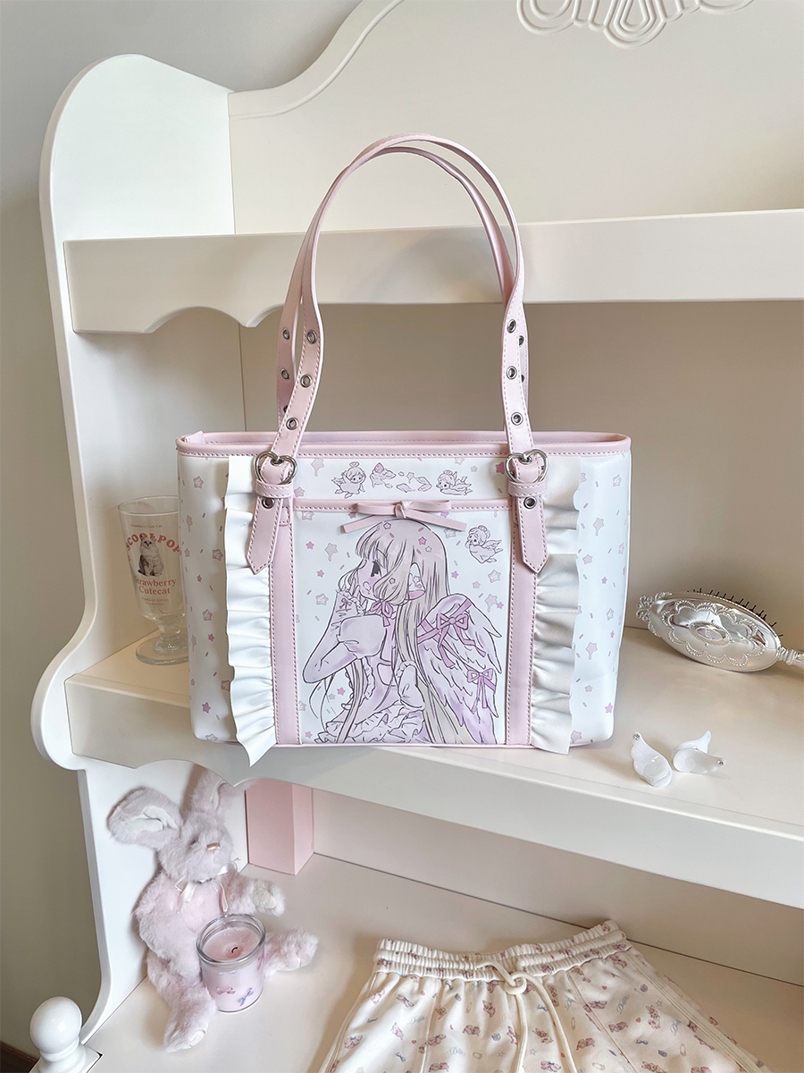 Kawaii Bag Pink Tote Bag Anime Girl Print Shoulder Bag 42229:733283