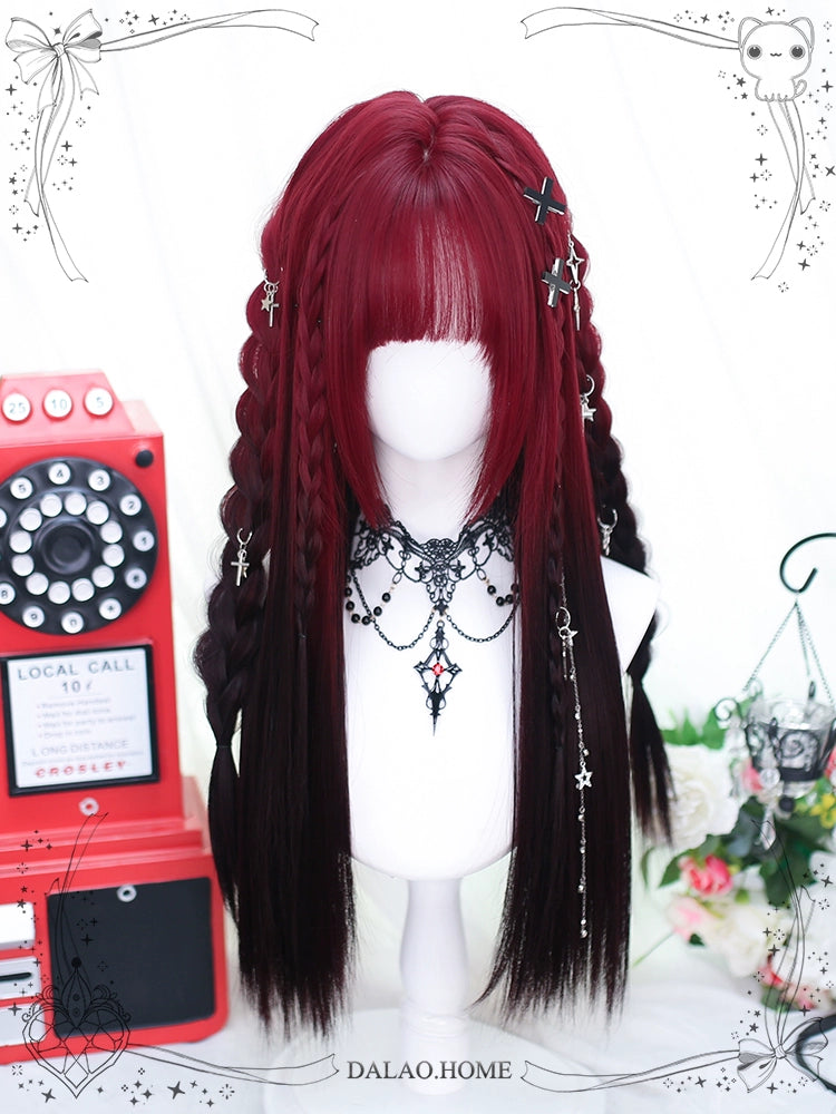 Lolita Wig Y2K Long Staight Wig Red Black Gradient Wig 35608:500796 35608:500796