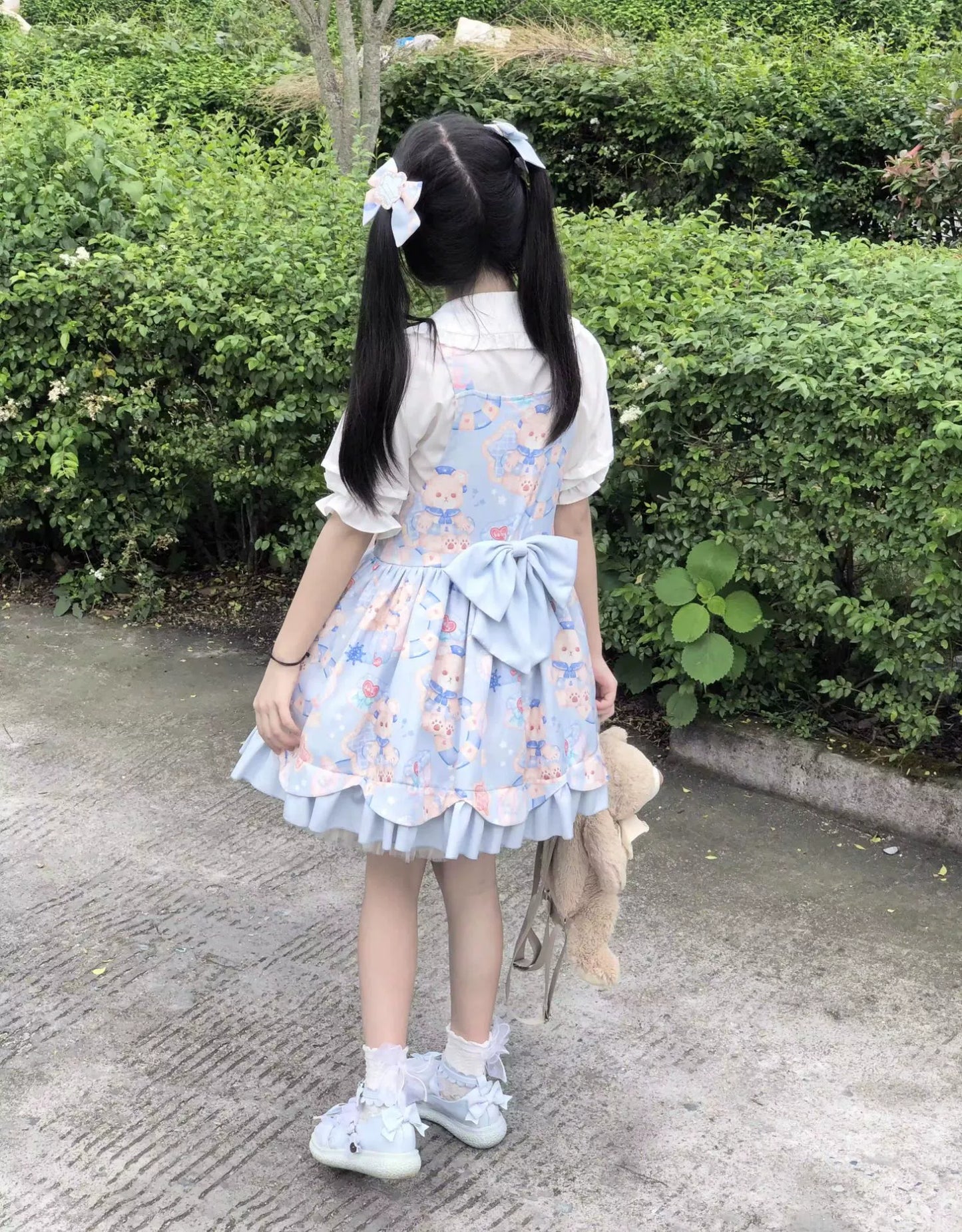 Sweet Lolita Dress Bear Print Jumper Dress Kawaii Salopette 37288:555372