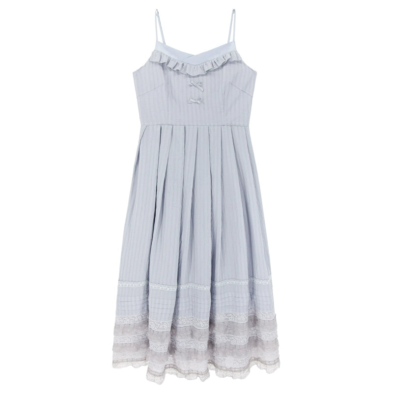 Mori Kei Strap Dress V-neck Dress With Multiple colors (L M S / Blue) 36210:523692 (L M S / Blue) 36210:523692