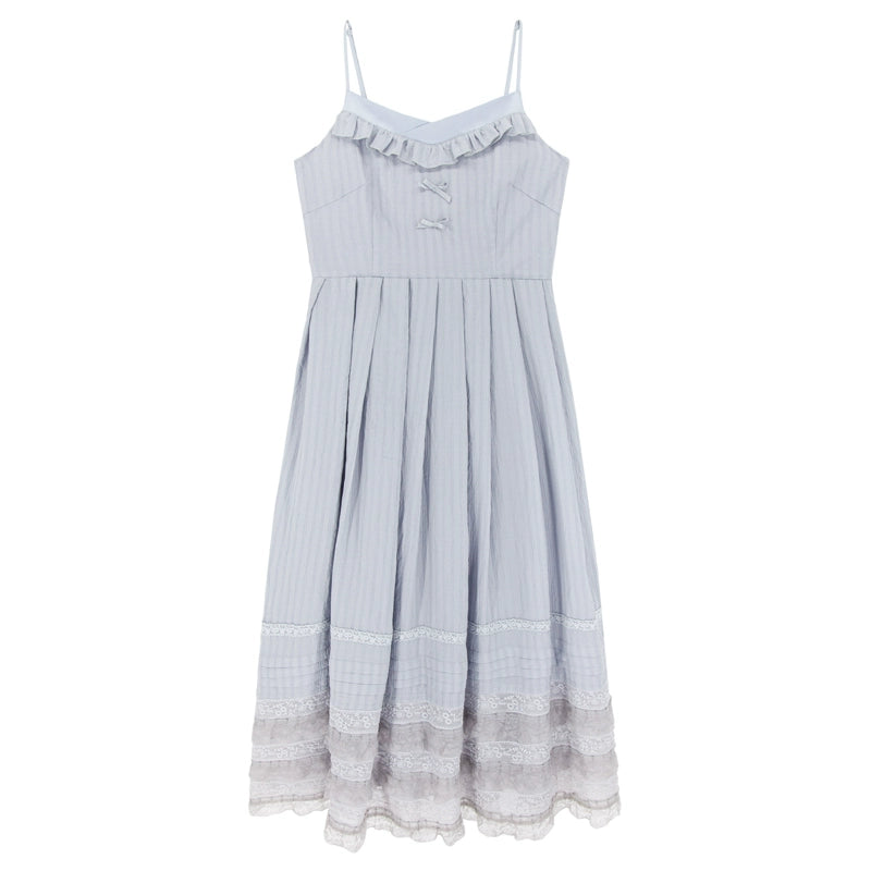Mori Kei Strap Dress V-neck Dress With Multiple colors (L M S / Blue) 36210:523692