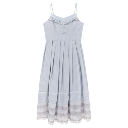 Mori Kei Strap Dress V-neck Dress With Multiple colors (L M S / Blue) 36210:523692