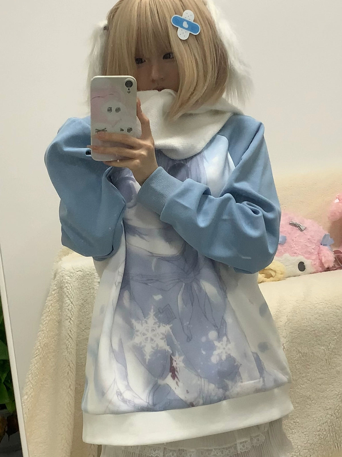 Jirai Kei Blue Sweatshirt Anime Girl Printed Sweatshirt 33326:431004
