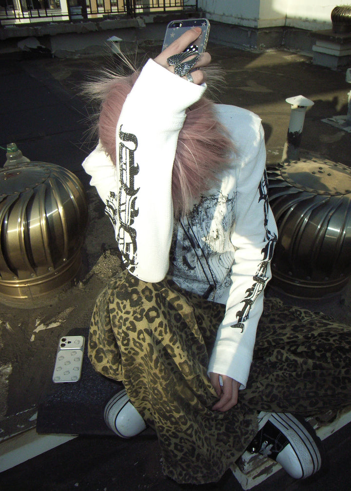 Gothic Printed Long Sleeve T-Shirt, Stretch Cotton 46066:874580