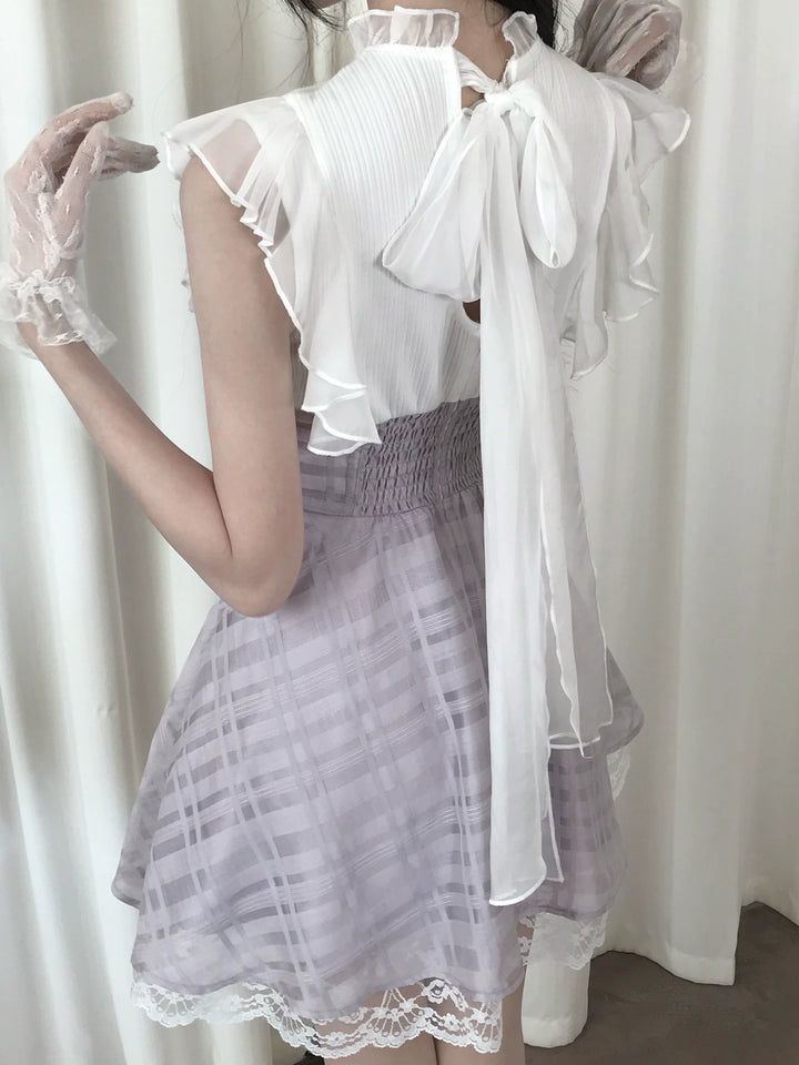 Sleeveless Seiso Kei High-Waist Dress, Purple Plaid Hem 44974:834210