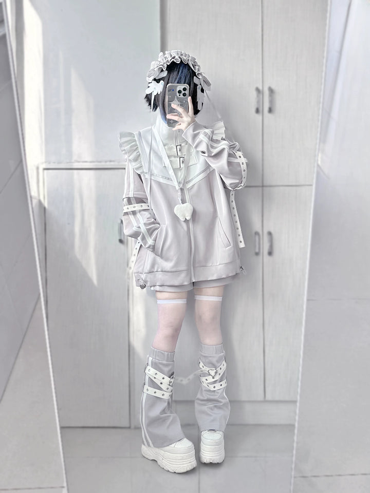 Jirai Kei Outfits Set Gray Black Jacket And Shorts Set 35728:502720 35728:502720