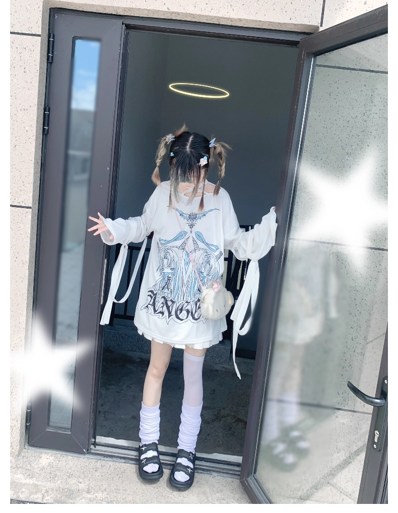 Subculture Long-Sleeved T-Shirt, Halter Neck With Strap 44775:826464