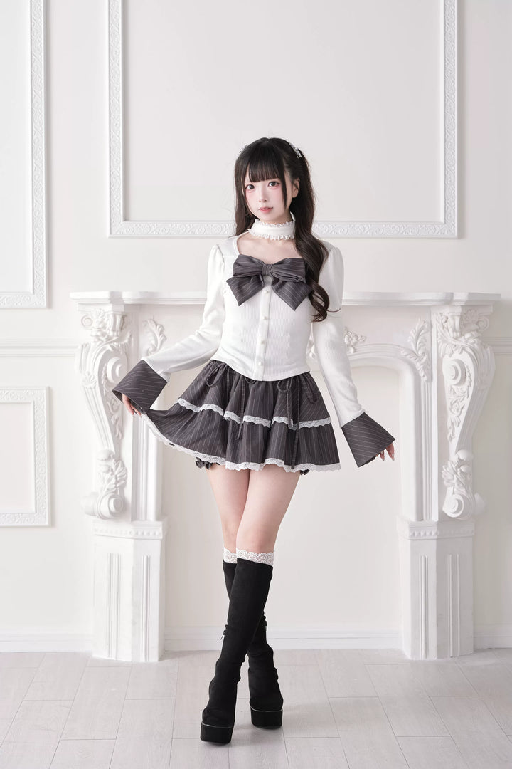 Jirai Kei Knit Top, Choker-Style Neck and Flared Sleeves 44686:818925