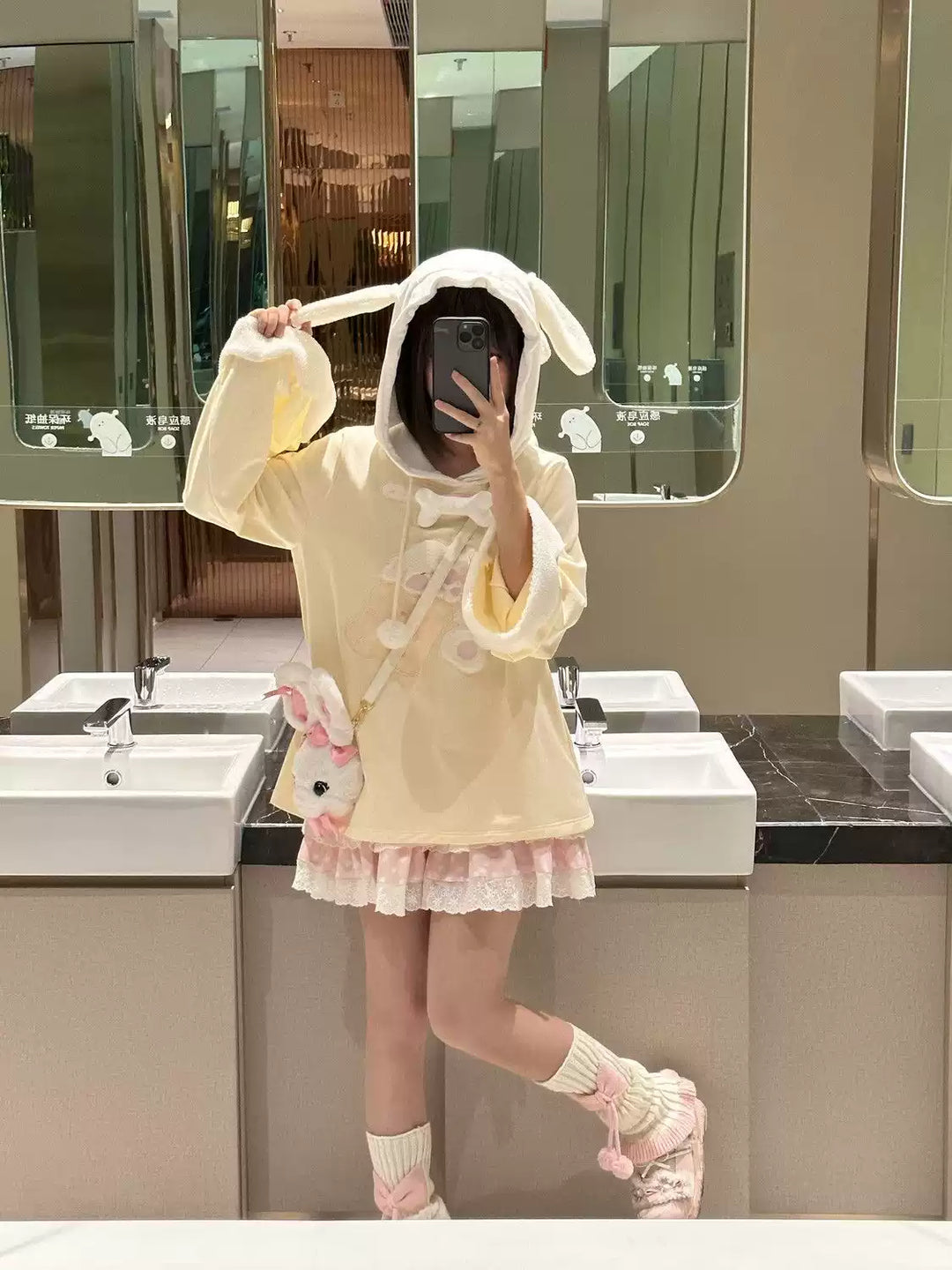 Y2K Sweatshirt Kawaii Hoodie Fleece Loose Fit Top 41444:698716