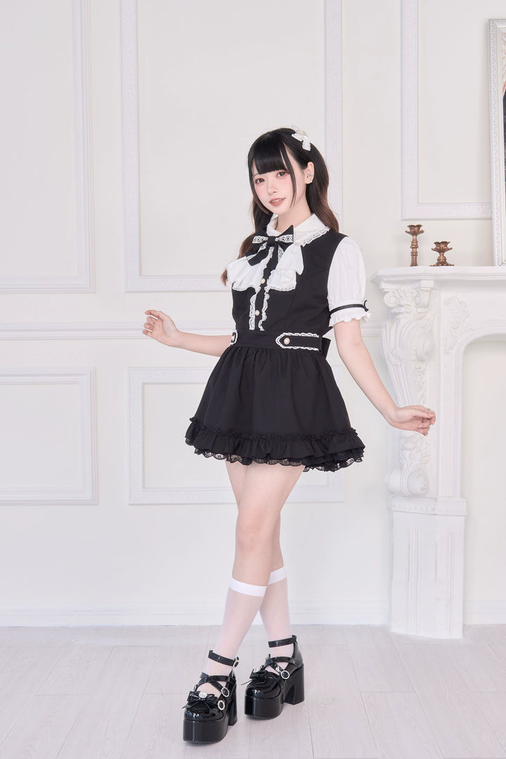 Striped / Solid Jirai Kei Dress, Elastic Shorts 43533:779065