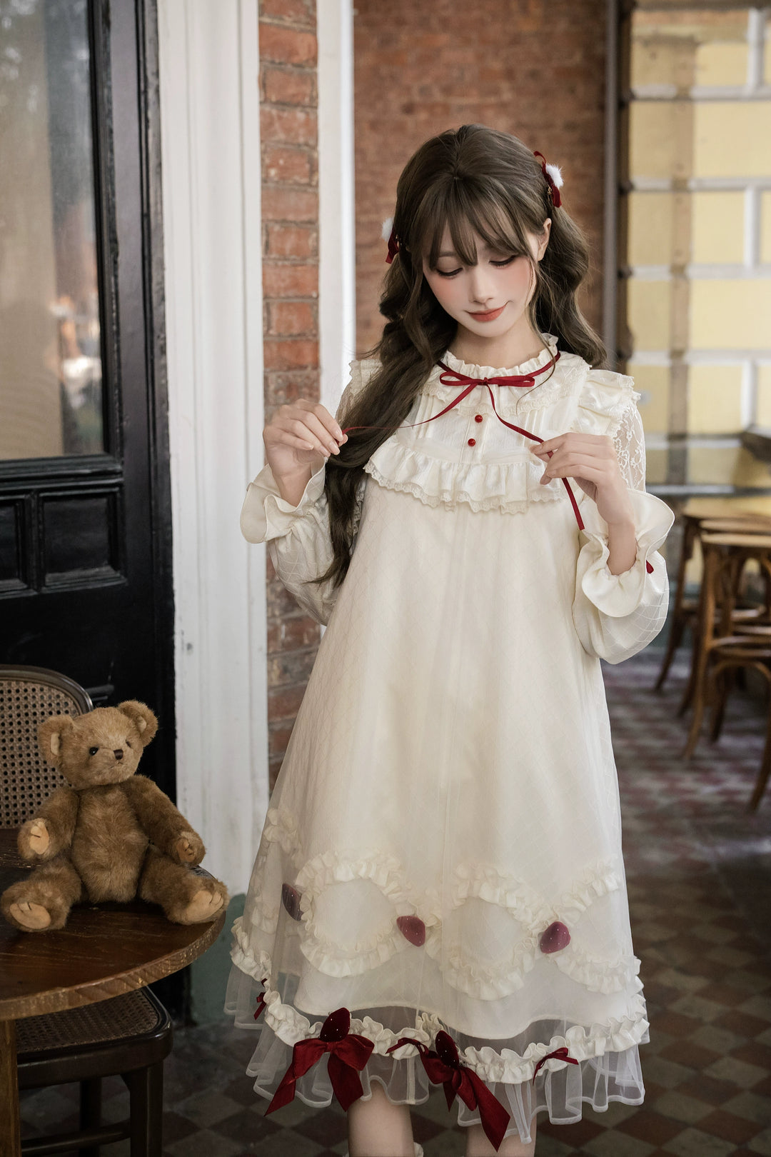 A-Line Daily Lolita OP Dress, Strawberry Accents 44324:805685