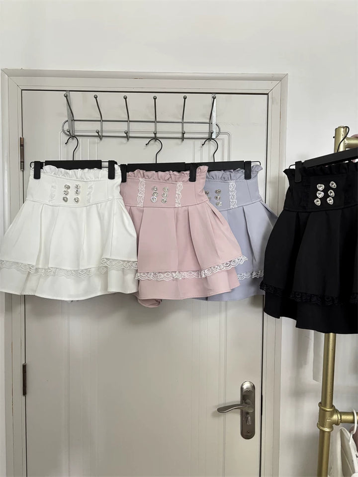 Jirai Kei High-Waist Skirt, Double Layered Lace Hem 45425:848567