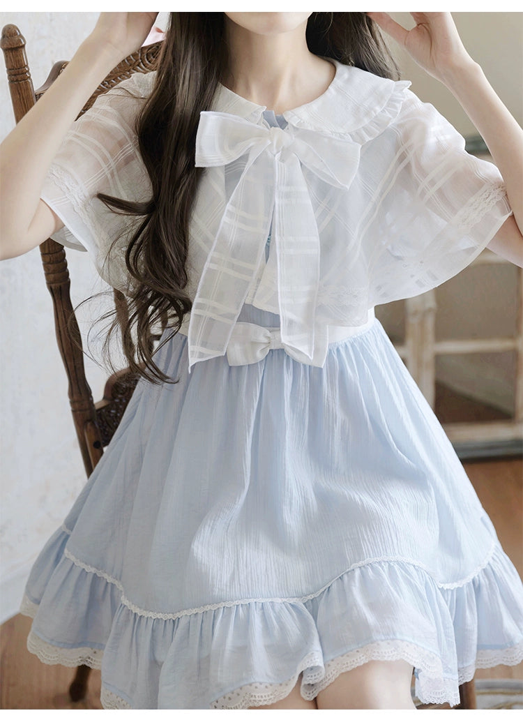 Blue / White Ryousangata One Piece Dress, Cape Style 43547:779032
