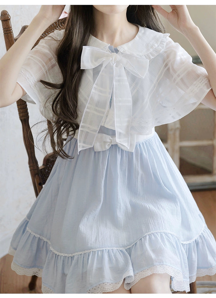 Blue / White Ryousangata One Piece Dress, Cape Style 43547:779032