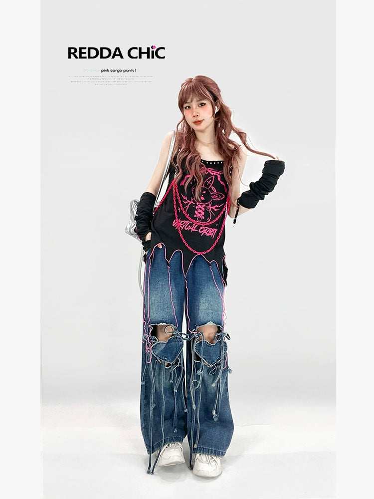 Y2K Tank Top Gothic Irregular Print Camisole Spicy Girl Shirt 37476:560382