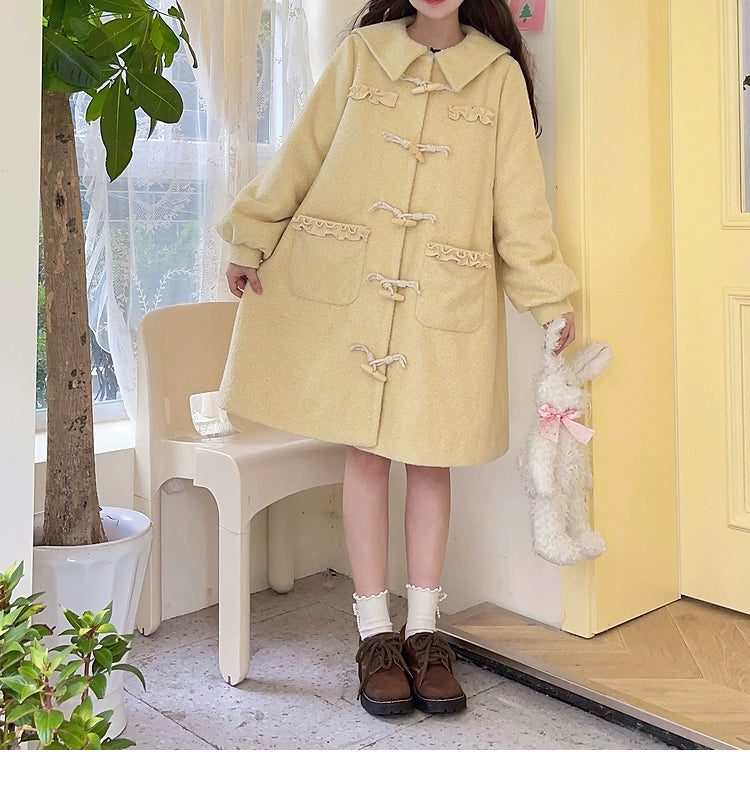 Kawaii Pink Yellow Beige Coat With Cow Horn Button 29450:347938 29450:347938