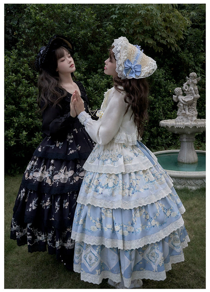 Classic Lolita Dress Twins JSK Cottagecore Embroidery Dress Tiered 39470:641138