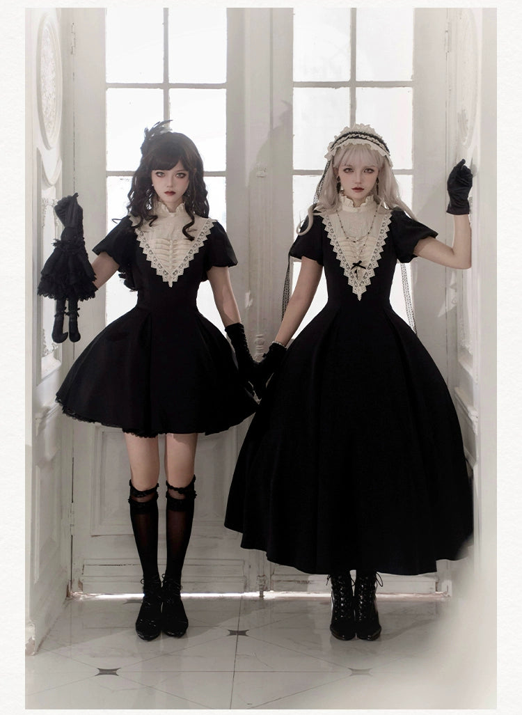 Gothic Dress Set Nun Black Short And Long OP Dress 39468:637520