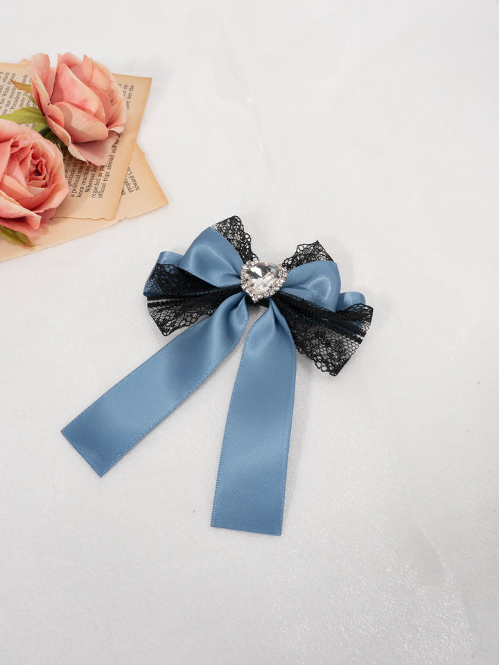 Jirai Kei Subculture Rhinestone Lace Bow Hair Clip Multicolor (Blue) 21558:309480 (Blue) 21558:309480