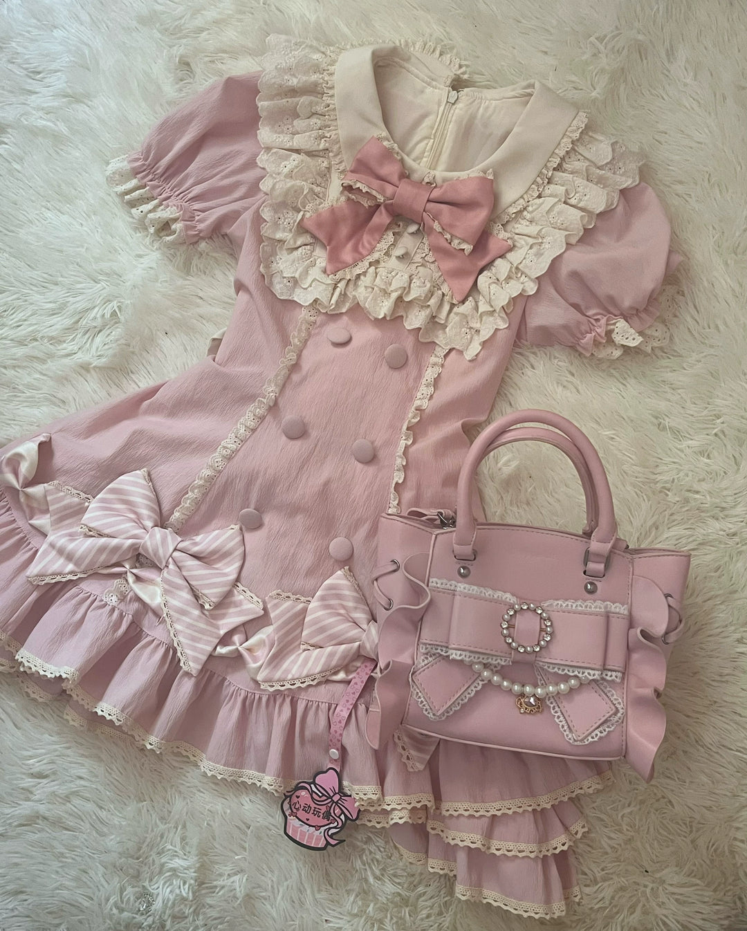 Jirai Kei Handbag, Rhinestone Pendant & Large Bow 45102:836251