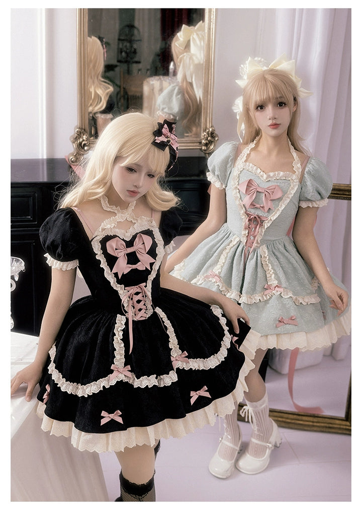 Sweet Lolita Dress Heart-shaped Neckline Puff Sleeves OP 38070:609064