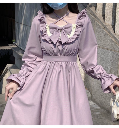 Elegant Lolita Dress Purple Lolita Dress Puff Sleeve Dress 36412:564108