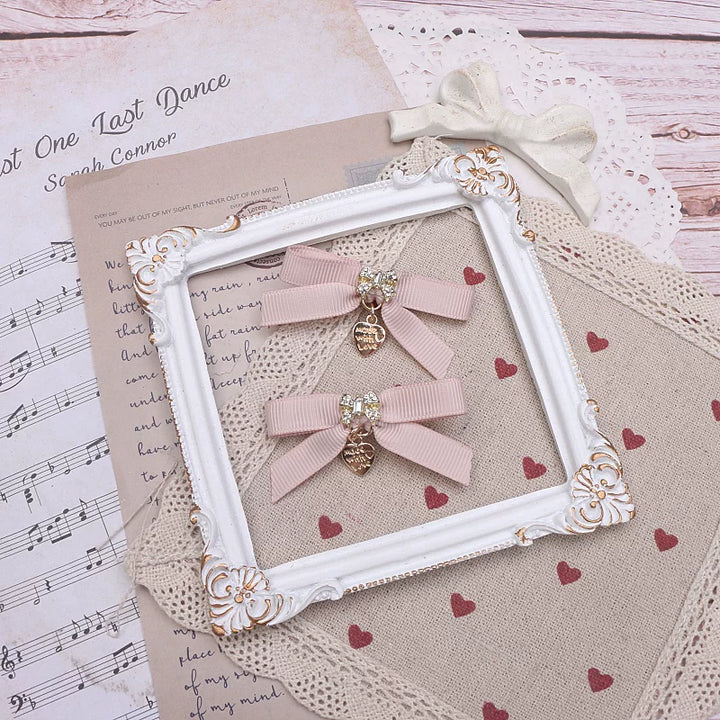 Jirai Kei Hair Clip, Rhinestone Bow & Heart Pendant 45071:834154