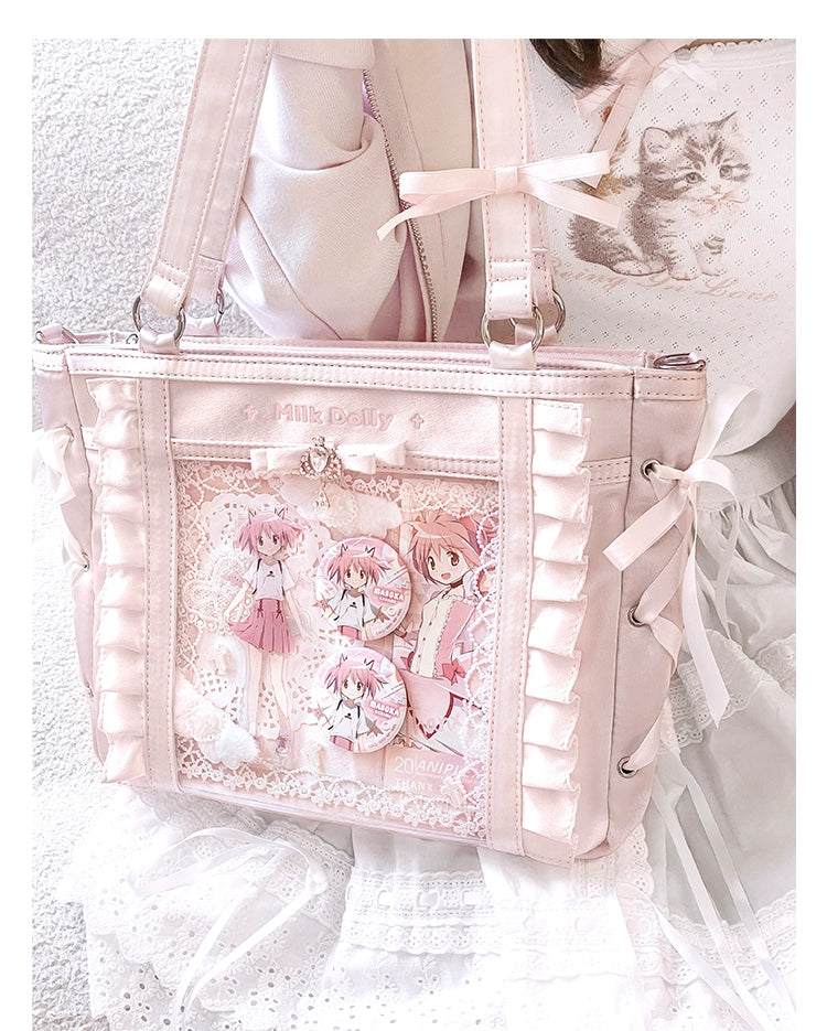 Large-Capacity Ita Bag, Clear Window Front + Rhinestones 43231:779302