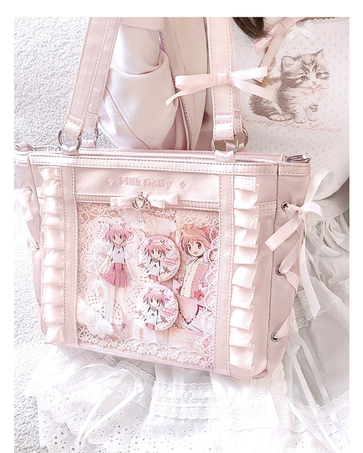 Large-Capacity Ita Bag, Clear Window Front + Rhinestones 43231:779302