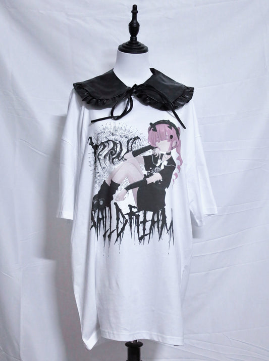 Jirai Kei T-shirt Short Sleeve Loose Cotton T-shirt (L M XL / White) 35524:495256