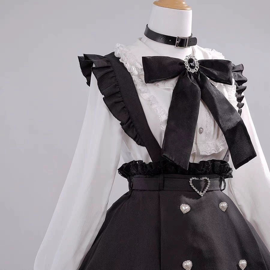 Jirai Kei White Blouse And Black Suspender Skirt Set (L M S / Blouse) 32940:565646