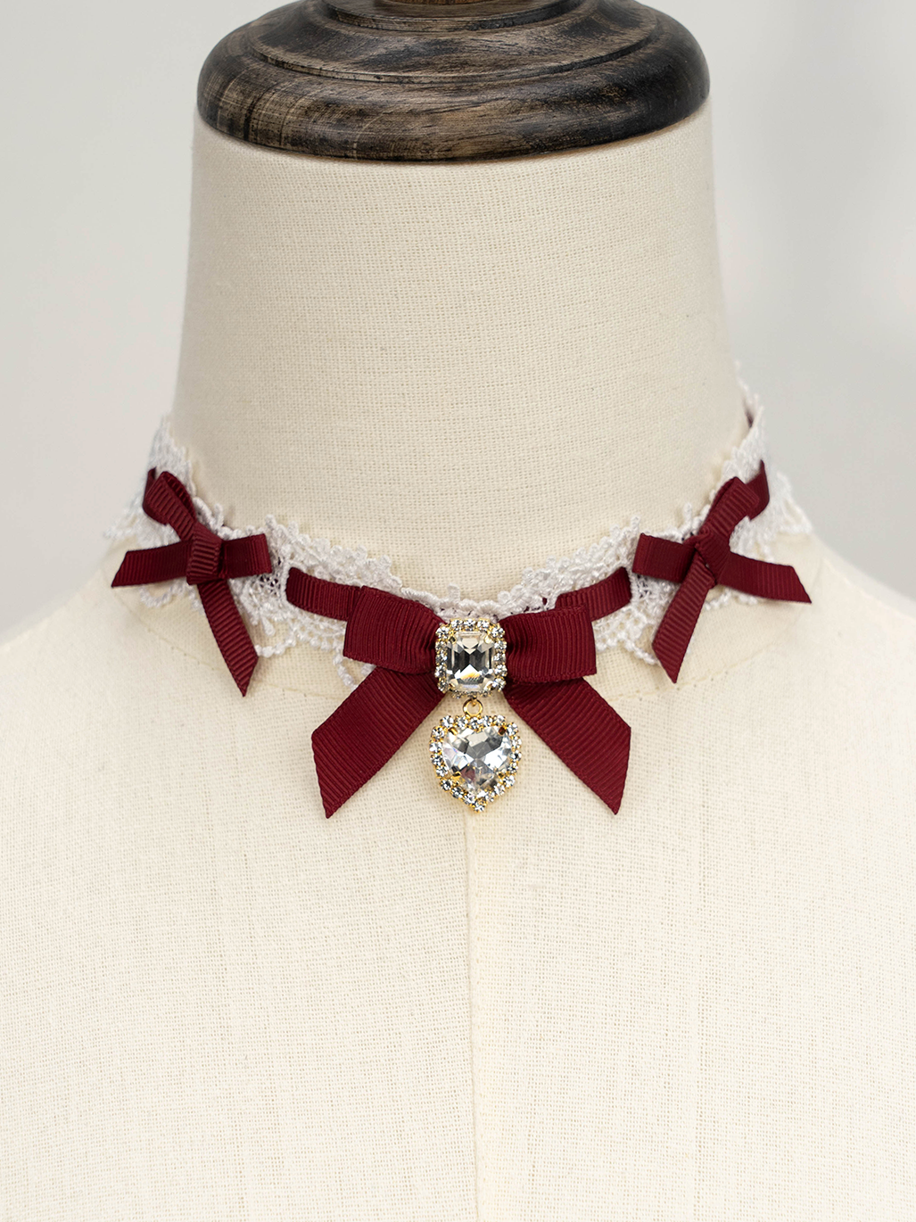 Jirai Kei Necklace Double-layered Pearl Rhinestone Choker 33806:446368 33806:446368