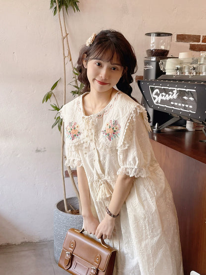 Mori Kei Dress Cottagecore Dress Short Sleeve Dress 36212:524218