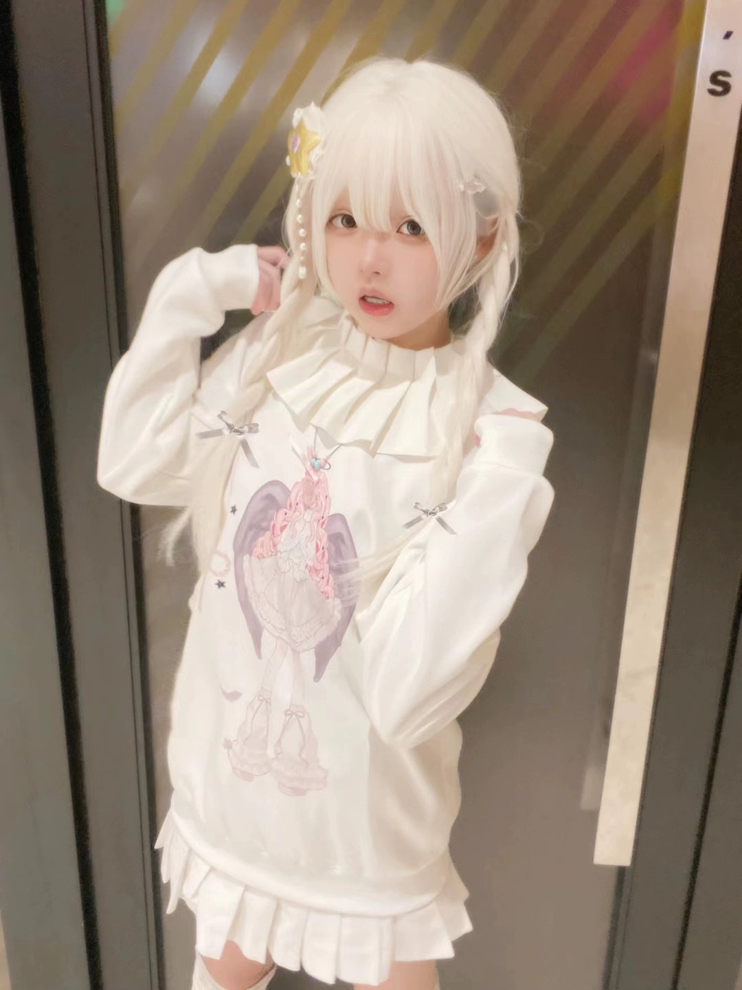 Tenshi Kaiwai Hoodie Angel Print Sweatshirt White Top 38084:579596