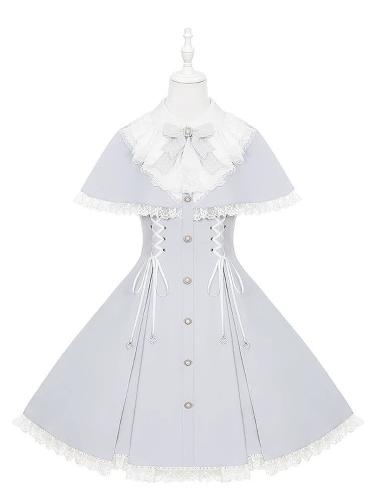 Ryousangata Cape Layered Dress, White & Blue 45573:853436