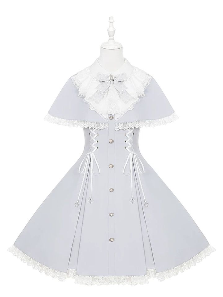 Ryousangata Cape Layered Dress, White & Blue 45573:853436