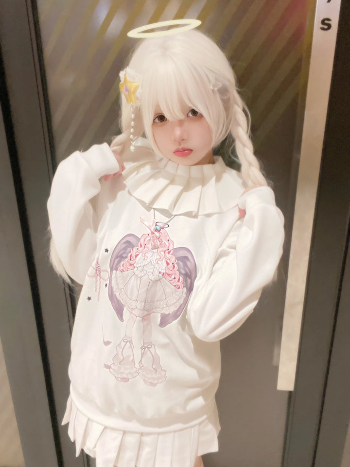 Tenshi Kaiwai Hoodie Angel Print Sweatshirt White Top 38084:579600