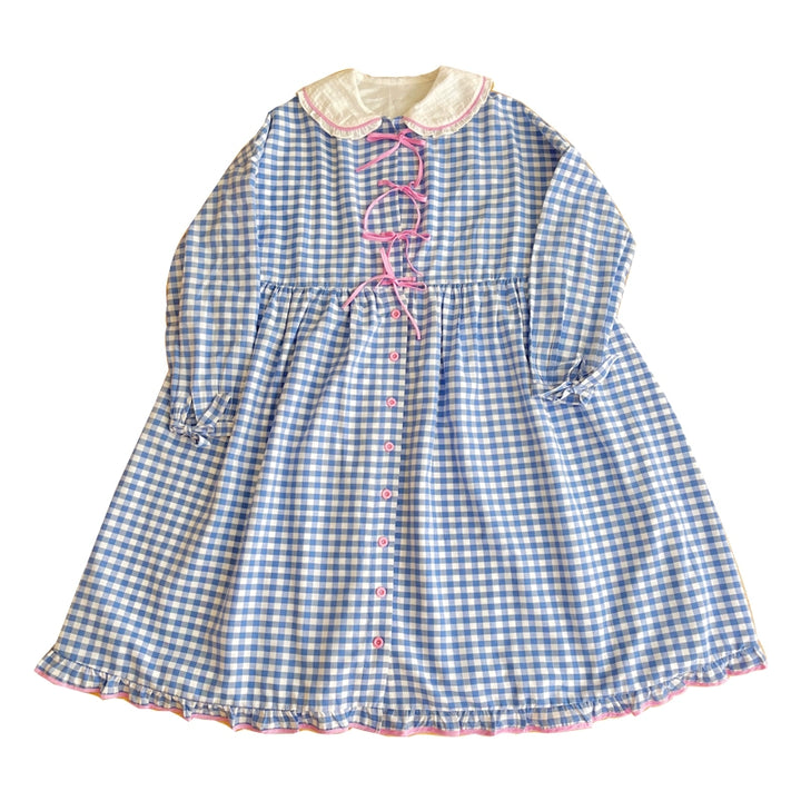 Oversized Mory Kei Dress Plaid Long Sleeve Dress Sweet Dress (F) 36168:517312 (F) 36168:517312