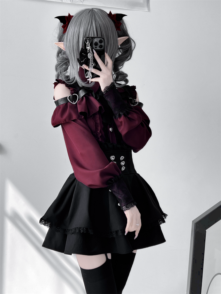 Lace-trimmed Jirai Kei Blouse, Multiple Colors 43878:788234
