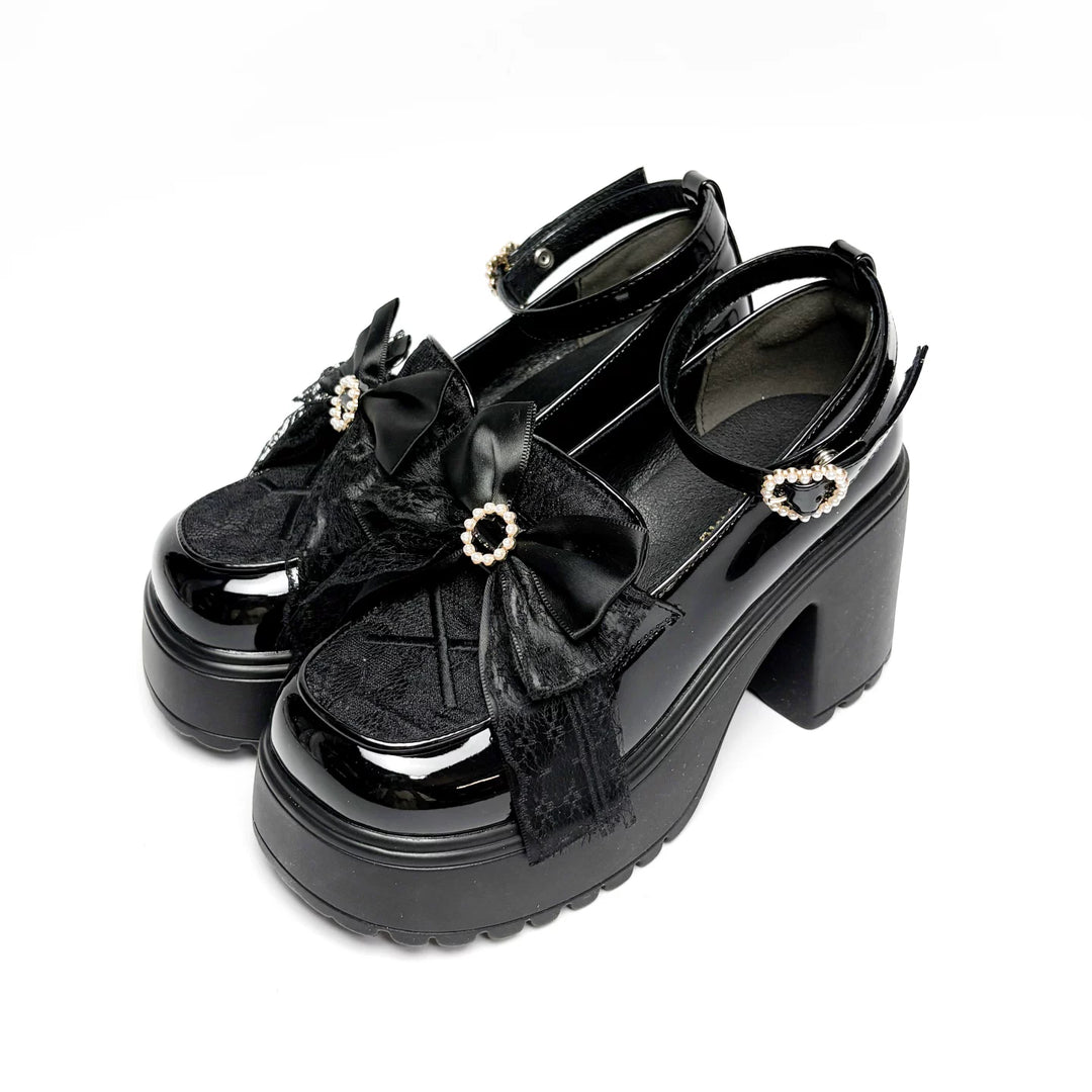 White/Black Jirai Kei Loafer Shoes, High Platform 44889:825991