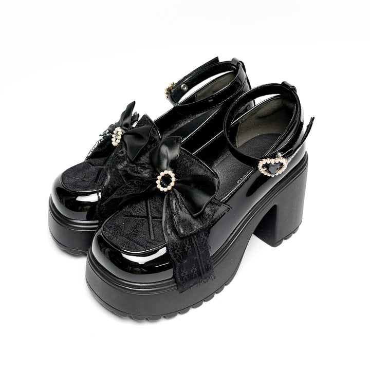 White/Black Jirai Kei Loafer Shoes, High Platform 44889:825991