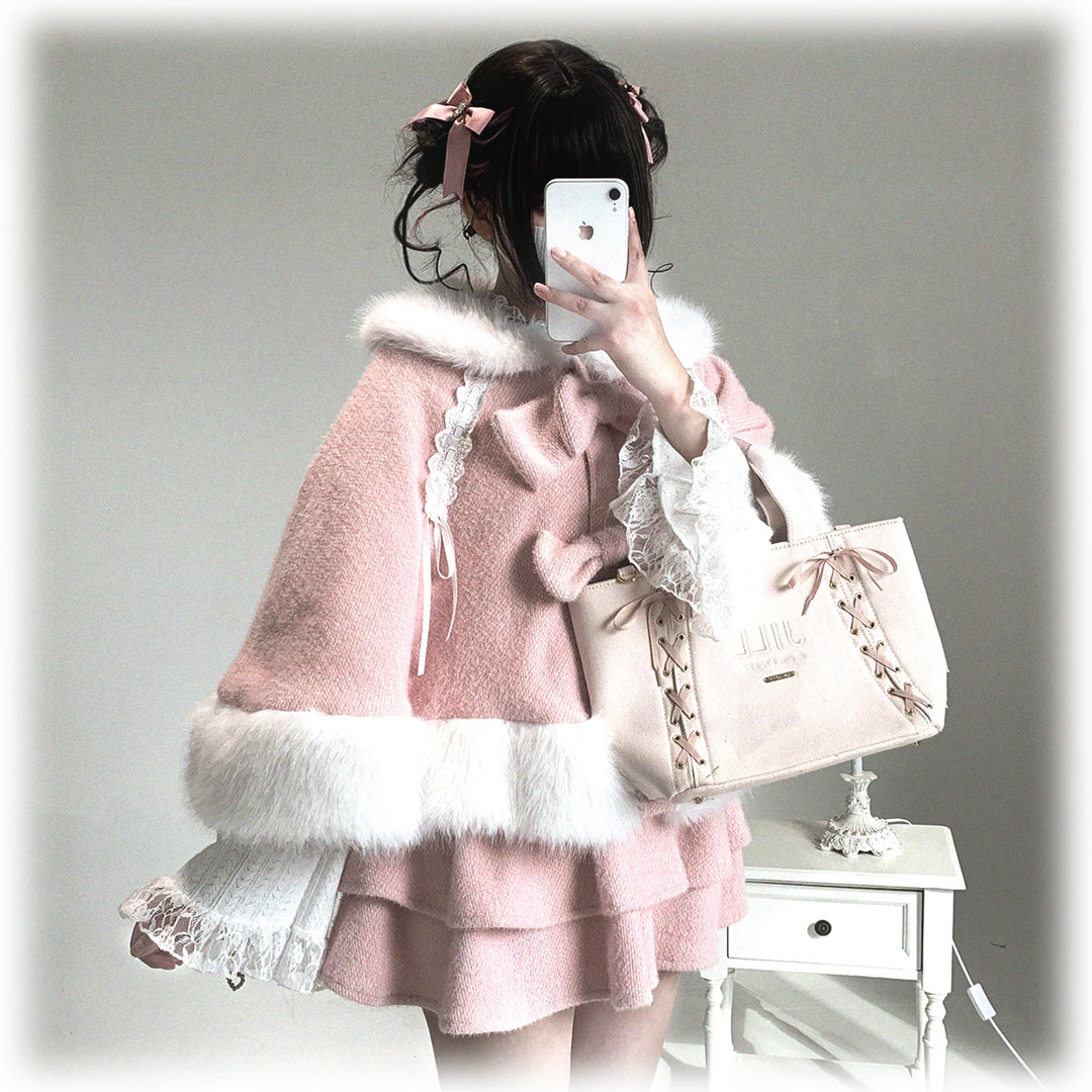 Sweet Bunny Ear Winter Cape, Polar Fleece Lining 44474:809705