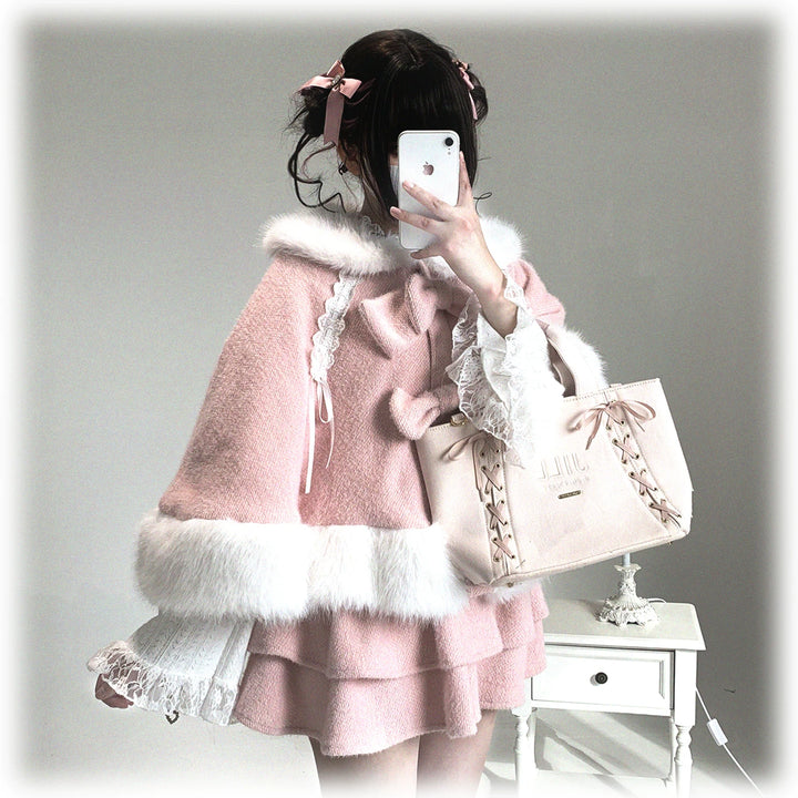 Sweet Bunny Ear Winter Cape, Polar Fleece Lining 44474:809705