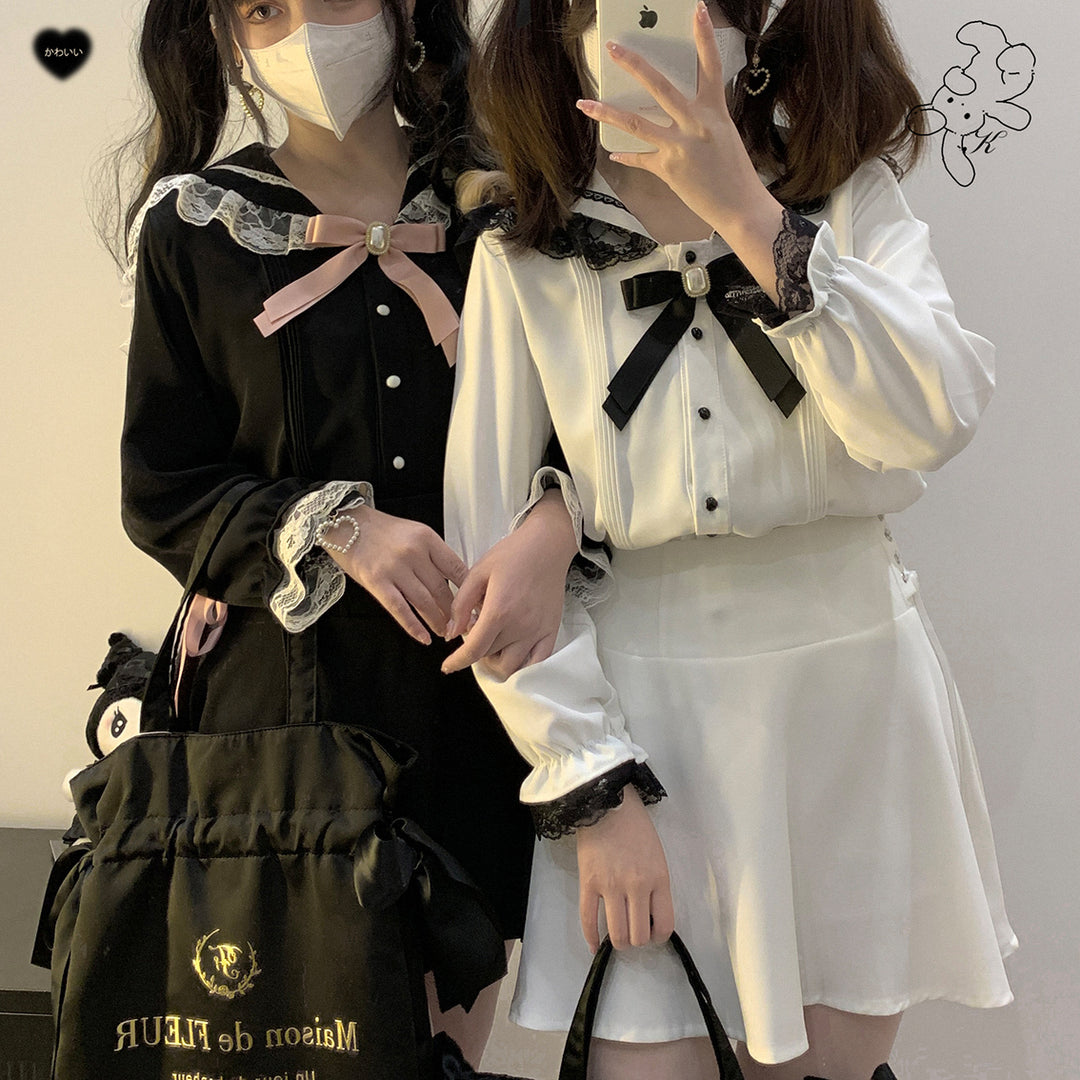 Jirai Kei Blouse Sailor Collar Long Sleeve Shirt 21812:317930