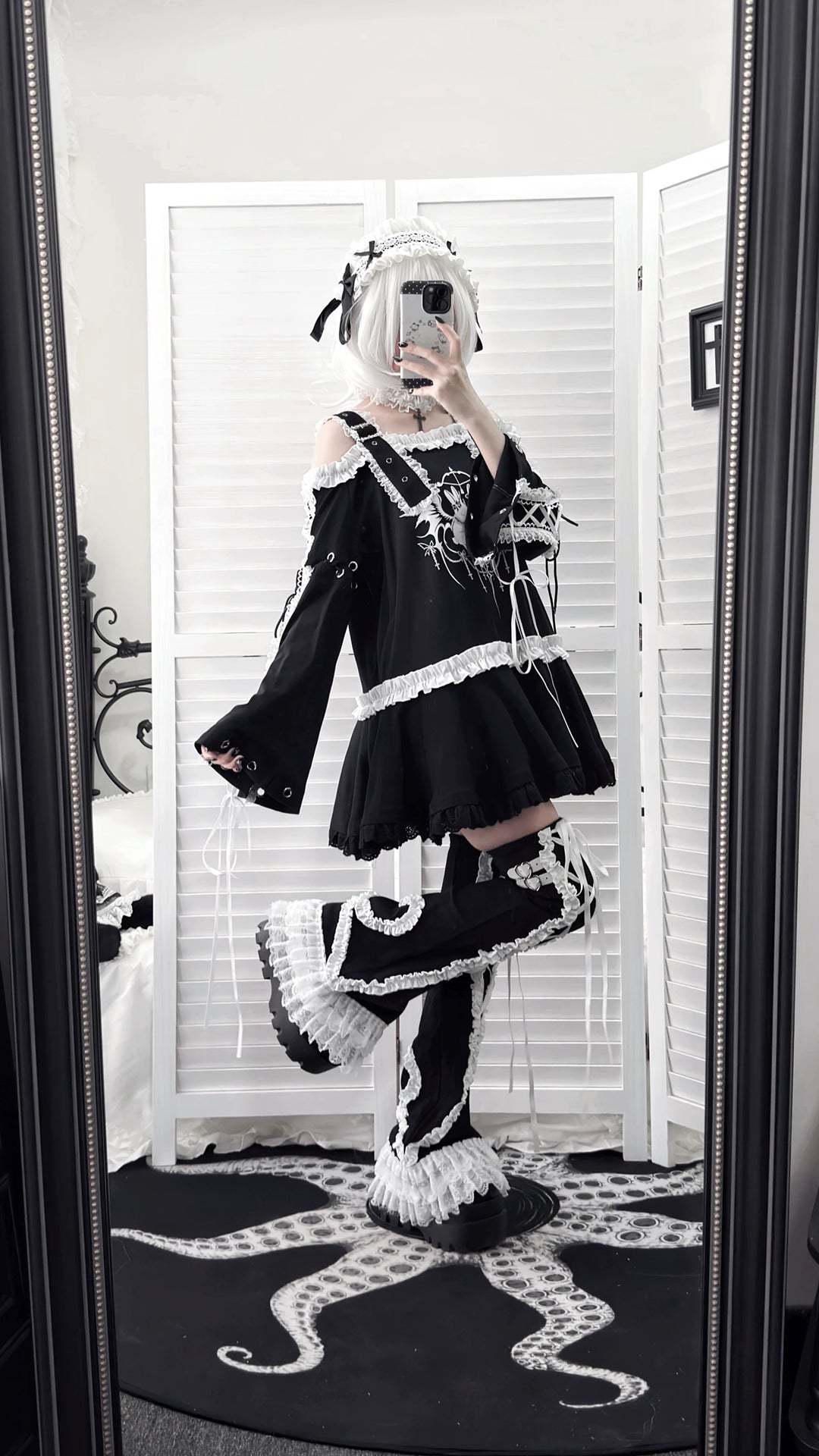Punk Bunny Print T-shirt Dress, Adjustable Shoulder Straps 45836:865246