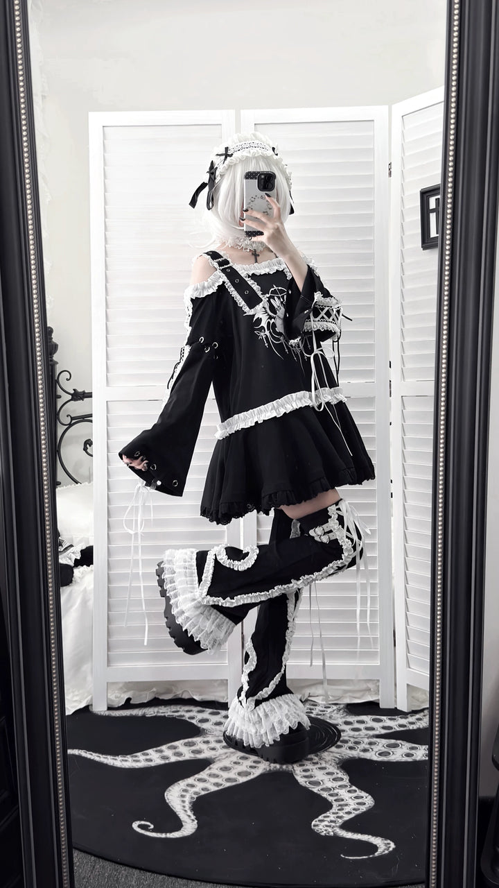 Punk Bunny Print T-shirt Dress, Adjustable Shoulder Straps 45836:865246